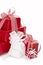 Isolated presents wrapped in red and white paper for christmas