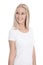 Isolated pretty young blond woman with white shirt