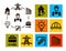 Isolated professional electrician icons set, equipment and tools logos collection, electricity pictogram elements vector