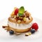 Isolated profiterole with whipped cream, hazelnuts and berries, french dessert, gourmet on white background. Created with