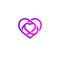 Isolated purple abstract monoline heart logo. Love logotypes. St. Valentines day icon. Wedding symbol. Amour sign