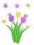 Isolated purple pink and yellow butterfly and tulip spring and easter illustration