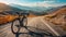 Isolated Racing Bike With Nobody On A Deserted Mountain Road. Beautiful Landscape And View