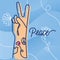 Isolated raised hand with peace gesture Peace and diplomacy flat concept Vector