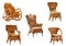 Isolated rattan armchairs and rocking chair