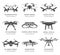 Isolated rc drone logo collection on white. UAV technology logotype set. Unmanned aerial vehicle icons. Remote control