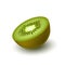 Isolated realistic colored green juicy half kiwi with shadow on white background. Side view.
