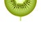 Isolated realistic colored half circle slice of green color juicy kiwi with drop of juice on white background.