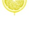 Isolated realistic colored half circle slice of yellow color juicy lemon with drop of juice on white background.