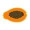 Isolated realistic colored slice of juicy orange papaya, pawpaw, paw paw with seeds on white background.