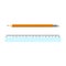 Isolated realistic long orange pencil and blue ruler on white background.