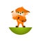 Isolated red cartoon fox cub on white background. Orange afraid frendly fox. Wild animal funny personage.