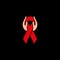 Isolated red ribbon in human hands. Disease awareness. World Aids Day concept. Stop virus icon. International support