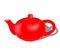 Isolated red teapot with shadow on white background.