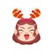 Isolated red woman reindeer christmas emoji vector illustration