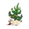 Isolated Reindeer sleeping under Christmas tree, vector Lapland Deer on white isolated background, Cute Reindeer and Christmas