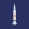 Isolated rocket flying up. Futuristic rocketship or spaceship during space travel. Flight of intergalactic shuttle