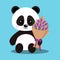 Isolated romantic sweet cute baby panda bear in sitting pose with bouquet