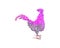 Isolated rooster composed of purple glitter on white background