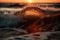 Isolated Sea Wave Captured At Sunset, Featuring Warm Orange And Pink Hues As It Crashes On The Shore. Generative AI