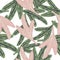 Isolated seamless cartoon pattern with nature reen and pink leaf elements. White background