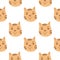Isolated seamless cat doodle pattern. Pastel orange pets faces on white background. Simple childish backdrop