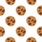 Isolated seamless pattern with new year chokolate cookies silhouettes. Brown tasty bakery dessert on white background