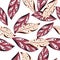 Isolated seamless pattern with random pink geometric leaf ornament. White background. Decorative forest foliage