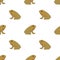 Isolated seamless wildlife nature pattern with cartoon brown simple frog silhouettes. White background