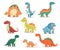 Isolated set of colorful funny baby dinosaurs cartoon jurassic mascot character vector illustration