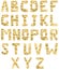 Isolated set of Font English or Latin alphabet A-Z made of crumpled golden foil on white background