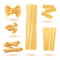 Isolated Set of Italian Pasta. Farfalle, Conchiglie, Linguine, Maccheroni, Penne