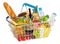 Isolated shopping basket filled with food