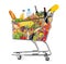 Isolated shopping cart filled with food