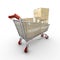 Isolated shopping cart with three boxes