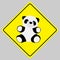 Isolated shot of panda caution yellow road sign on a white background