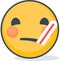 Isolated sick emoticon with thermometer. Isolated emoticon.