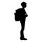 Isolated silhouette of a boy standing with a school bag