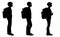 Isolated silhouettes of boys standing with school backpacks