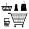 Isolated silhouettes collection with barrow truck, small cart, hand-cart, handcart, trolley Set of shopping elements Sale