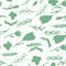 Isolated simple botanic silhouettes seamless pattern. Green branches and flowers on chequered white background