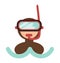 Isolated simple icon portrait of diver in diving mask among sea waves, underwater activity