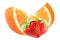 Isolated slice oranges and strawberries on white