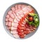 Isolated sliced meat delicacy appetizer platter