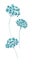 Isolated softness floral set. Turquoise watercolor twigs with small flowers with silver contours on white background