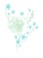 Isolated softness teal and light green colored floral design elements. Light green and blue flowers with leaves on white