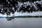 Isolated speedboat seen on a large lake in New England, USA.