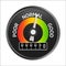 Isolated speedometer scale logo. Business performance measure illustration. Car dashboard equipment vector icon. Skills