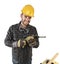 Isolated standin handyman with electric drill