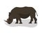 Isolated standing brown rhino. Vector illustration in flat style. White background